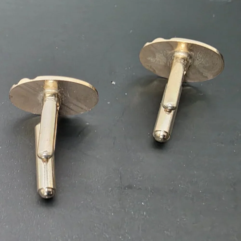 Vintage Gold Tone Oval Cufflinks Diagonal Stripe Mid Century Modern Geometric MC